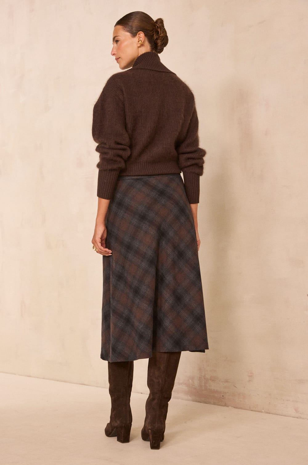 Flowy checkered cotton blend skirt VICKY;${refinementColor}