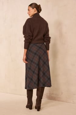 Flowy checkered cotton blend skirt VICKY;${refinementColor}