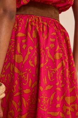 Printed fluid midi cotton skirt BROWN;${refinementColor}