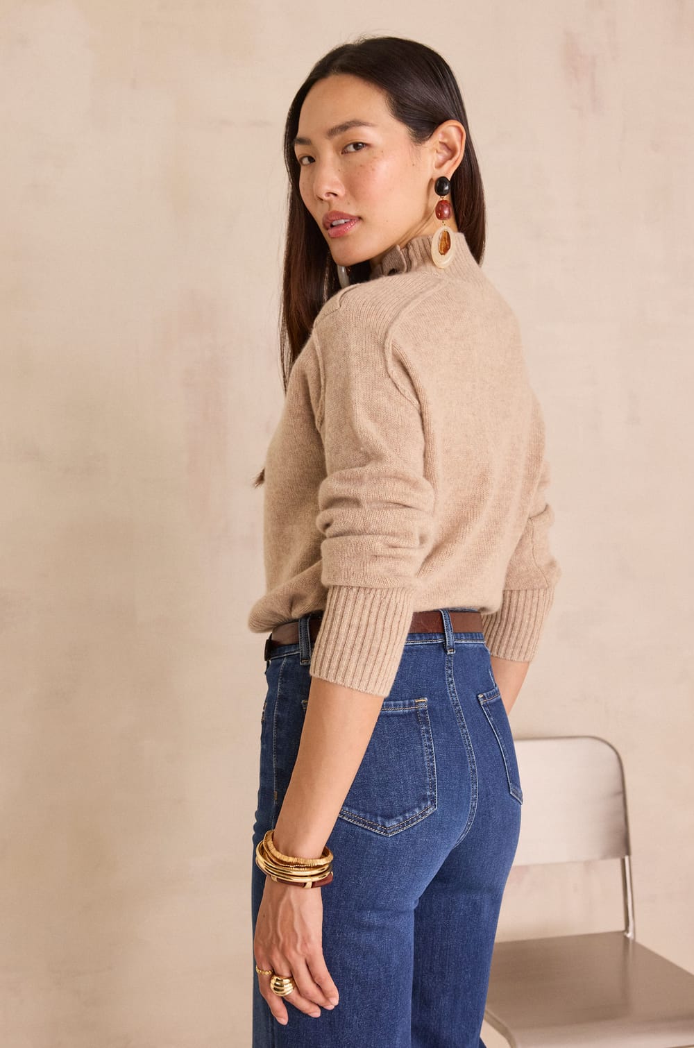 High neck jumper in 100% 4-ply cashmere BRADLEY;${refinementColor}