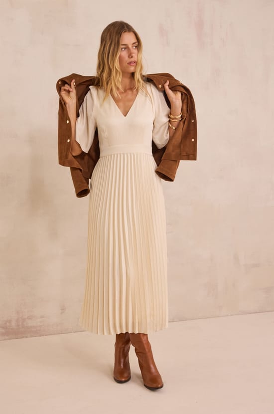 BILLIE pleated long dress;${refinementColor}