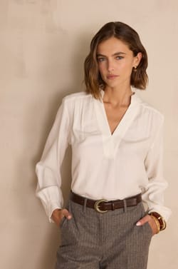 SUZON V-neck blouse;${refinementColor}