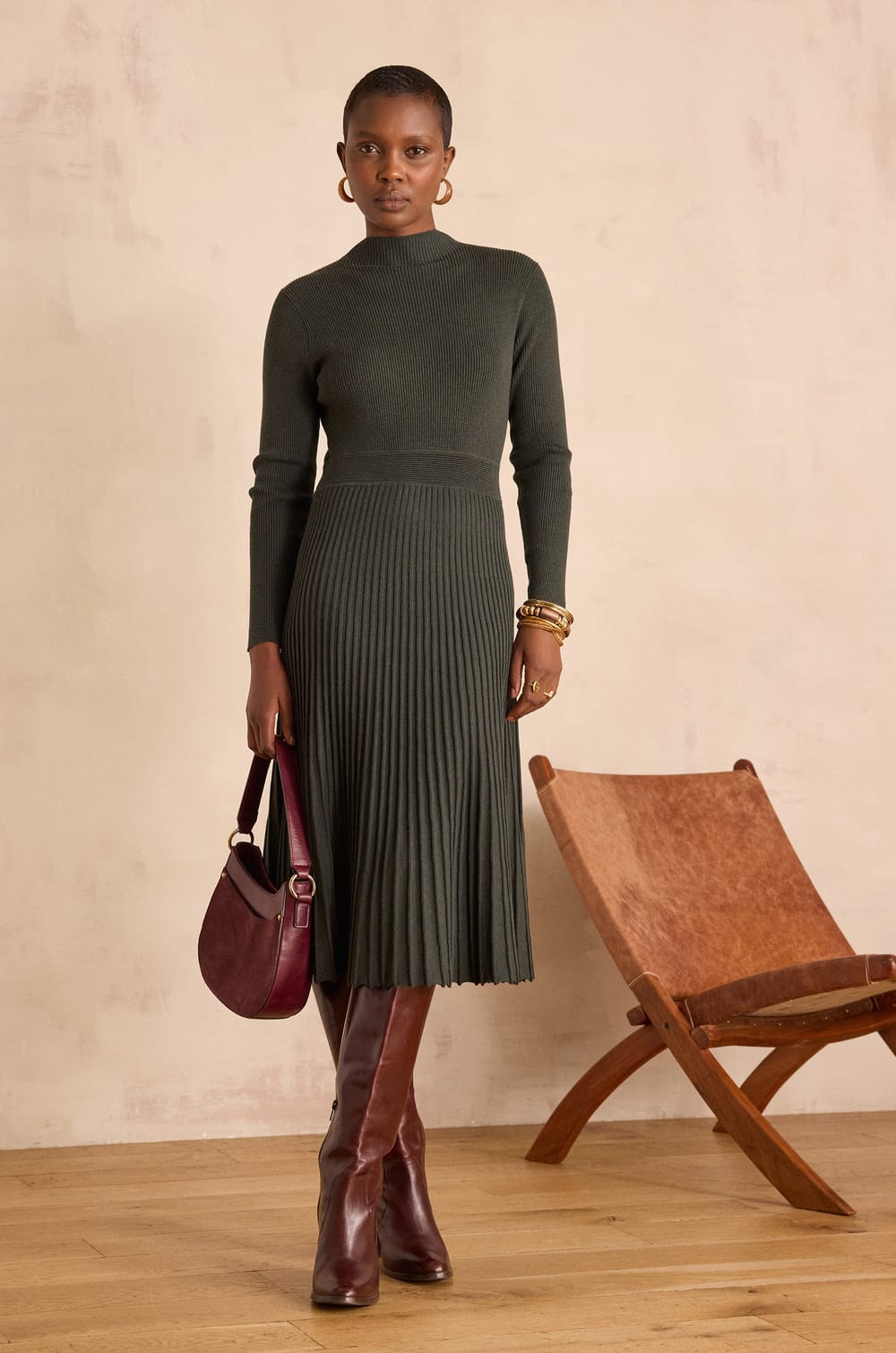 MARTIKA pleated knit dress;${refinementColor}