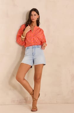 Printed 3/4 sleeve cotton blouse BLISS;${refinementColor}