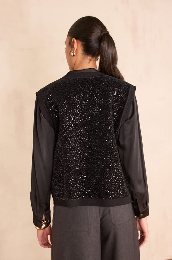BECKA sequin cardigan without sleeves;${refinementColor}