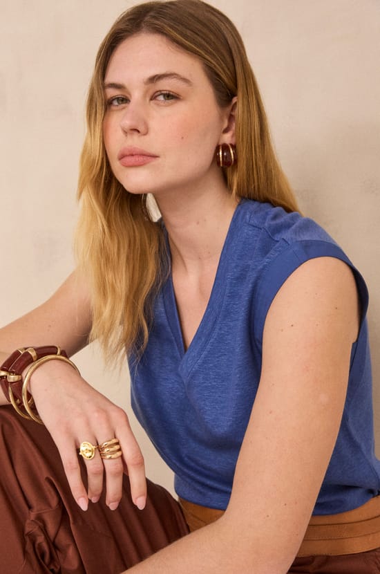 LYNA sleeveless linen blend T-shirt;${refinementColor}