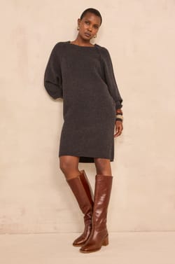 Straight dress in anthracite cashmere PRINCESS;${refinementColor}