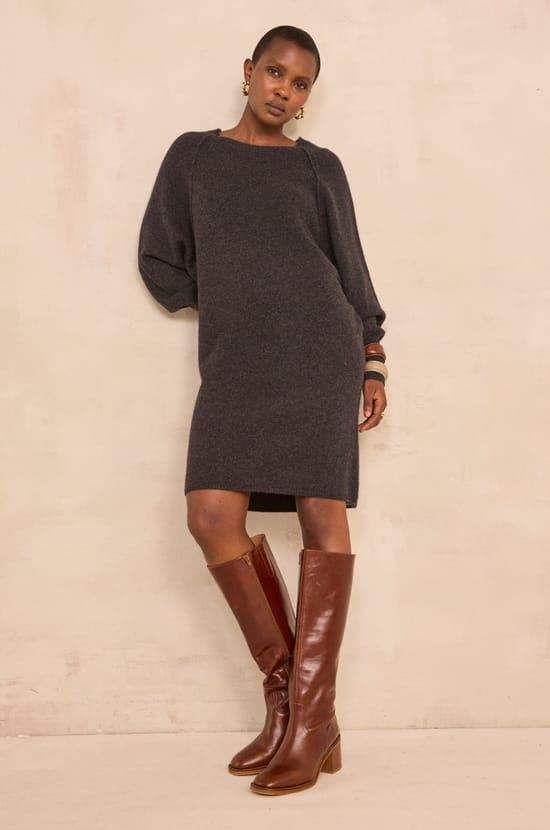 Straight dress in anthracite cashmere PRINCESS;${refinementColor}