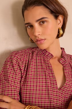 BETH checked cotton blouse;${refinementColor}