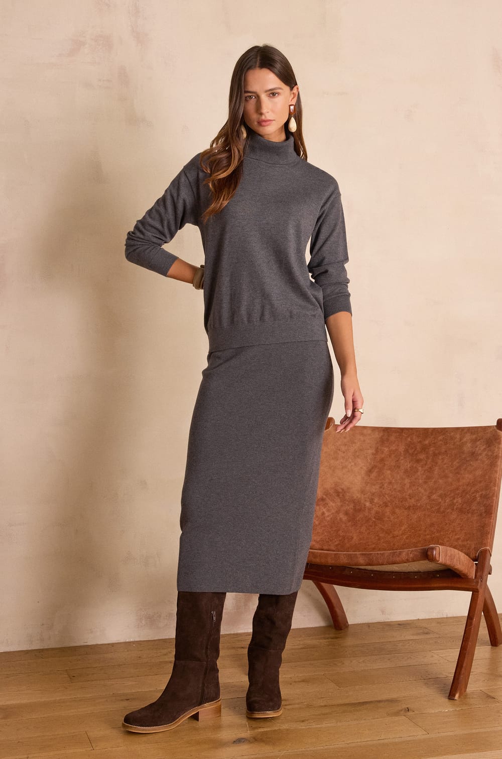 CHARLOTTE straight wool skirt;${refinementColor}