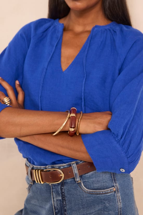 Blouse &agrave; manches 3/4 en lin DAMIA;${refinementColor}