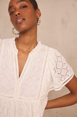 Short-sleeved embroidered dress BEIGE;${refinementColor}