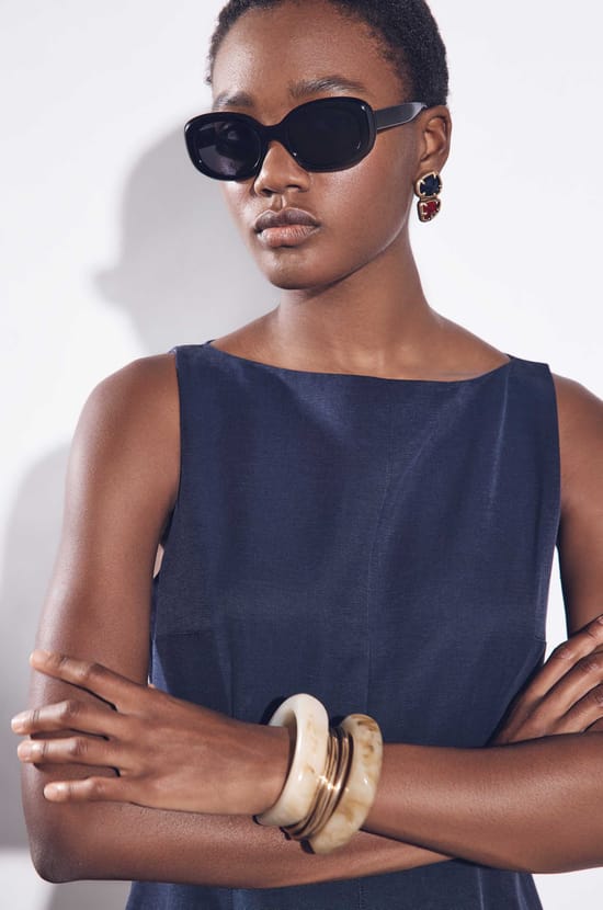 Beverly cotton blend A-line dress;${refinementColor}