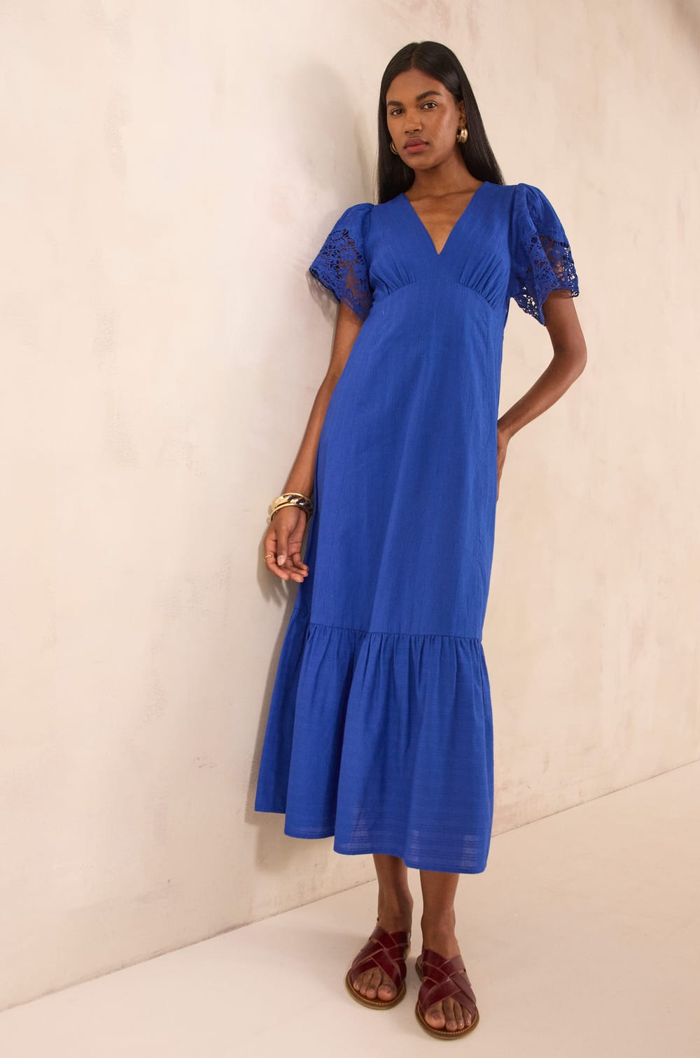 Short-sleeved embroidered cotton dress PAULINE;${refinementColor}