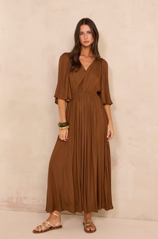 Fluid dress with 3/4 sleeves PERLA;${refinementColor}