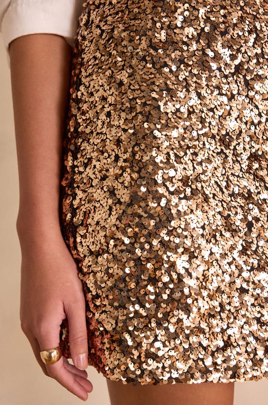 Short gold sequin skirt ELENA;${refinementColor}