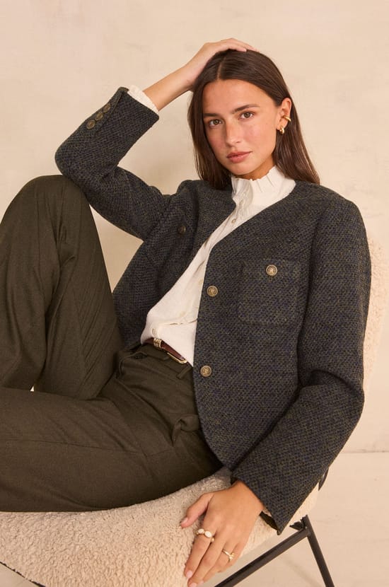 PIA long sleeve mixed wool jacket;${refinementColor}