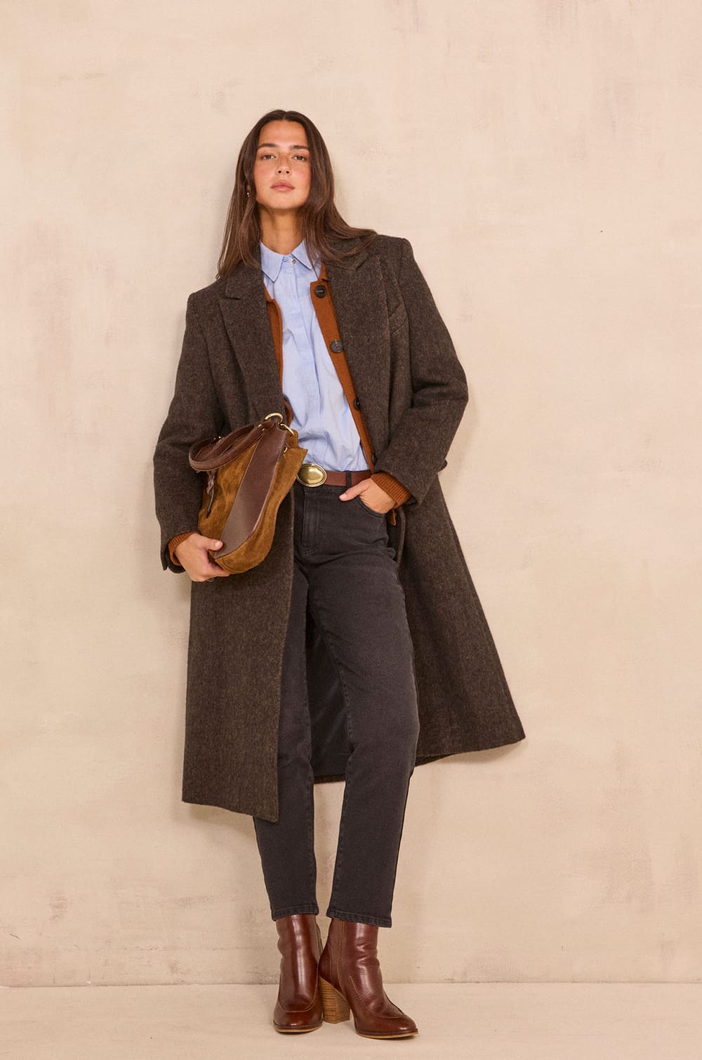 Long sleeve dense knit coat DJOVANNI;${refinementColor}