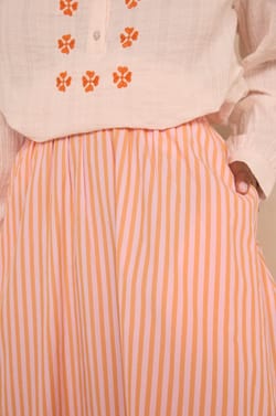 Cotton striped flowy midi skirt BRUNE;${refinementColor}