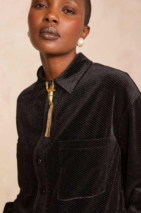 Mirabelle velvet blouse with sequins;${refinementColor}