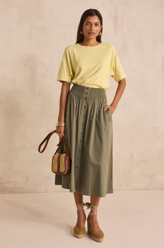 Fluid cotton midi skirt ORLANDO;${refinementColor}