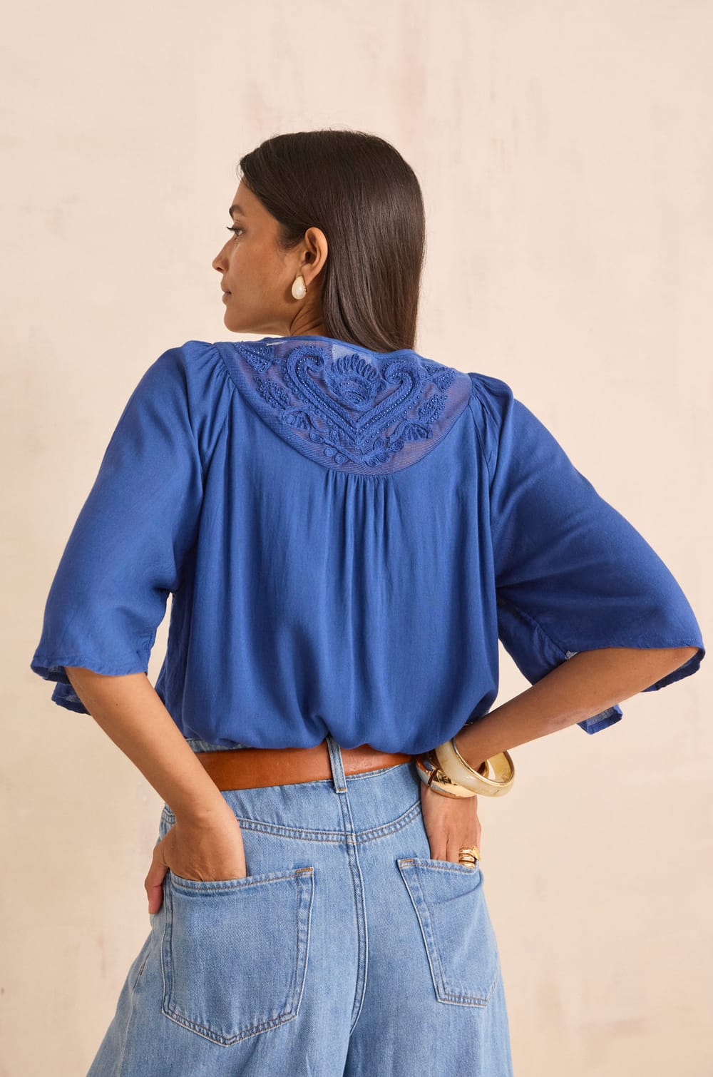 Embroidered blouse with 3/4 sleeves DEBORAH;${refinementColor}