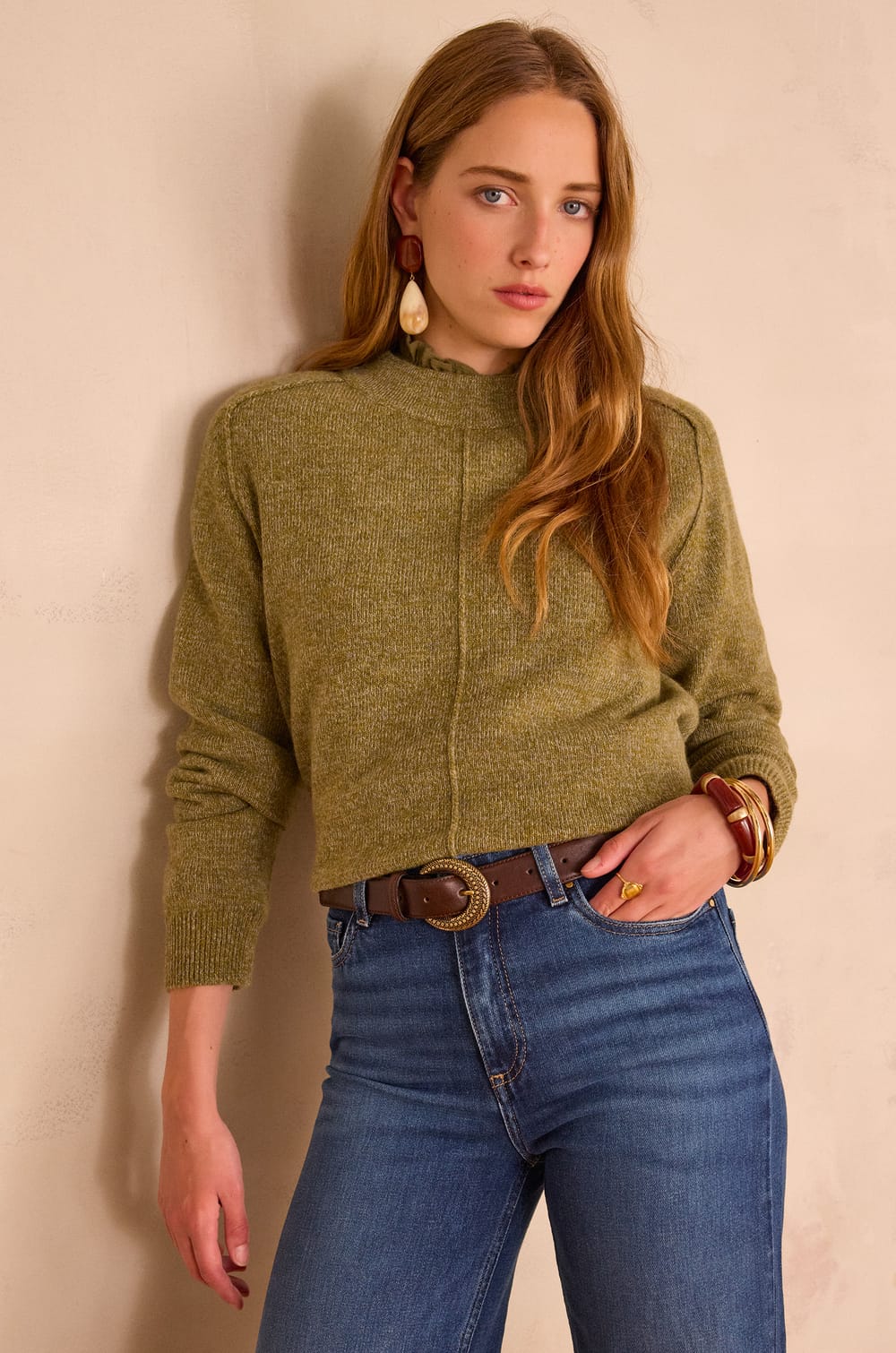 CLINTON mottled jumper in 100% wool;${refinementColor}