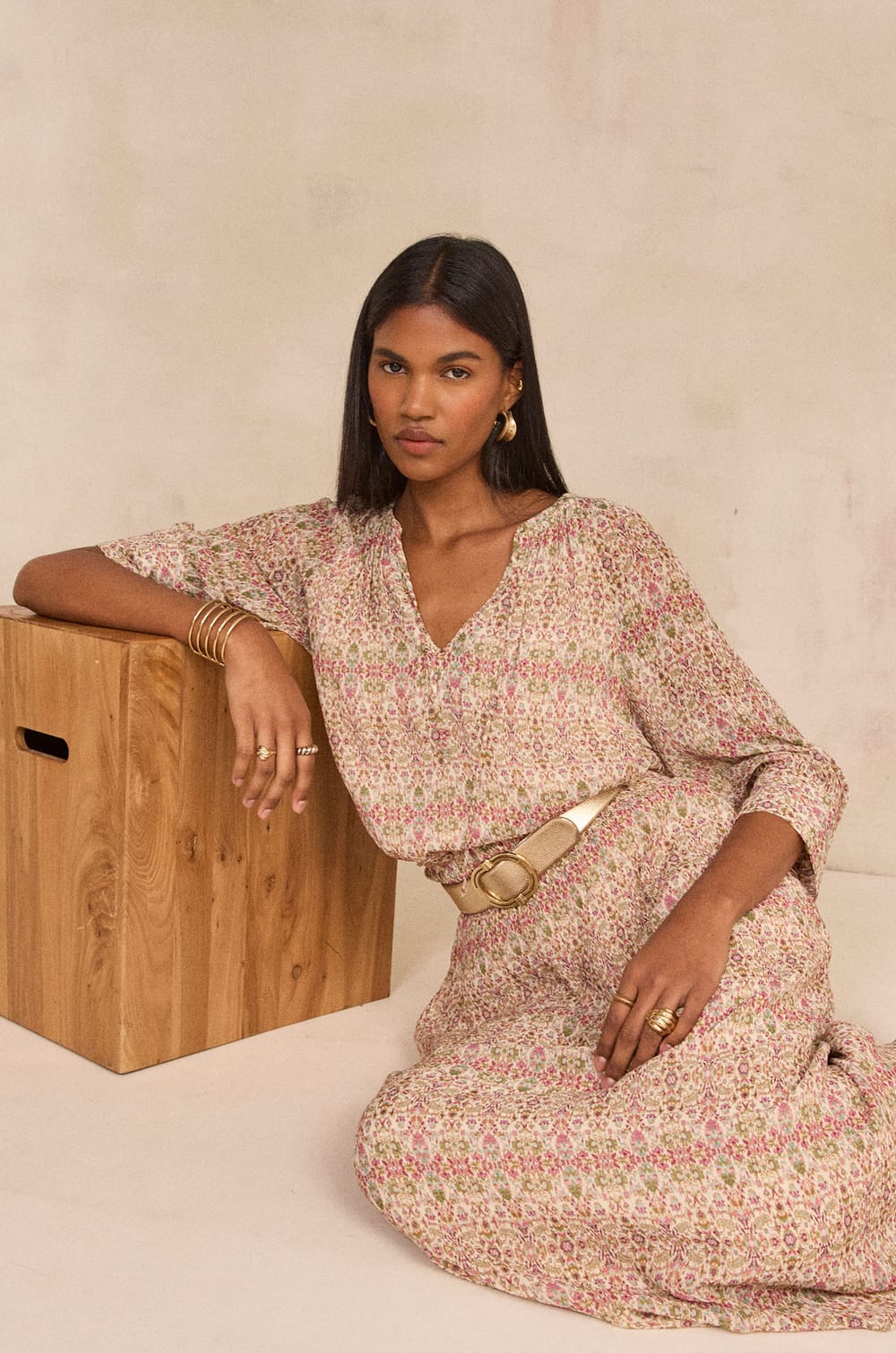 Printed BATIK fluid skirt;${refinementColor}