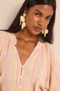 Blouse manches courtes &agrave; carreaux en coton MADDY;${refinementColor}