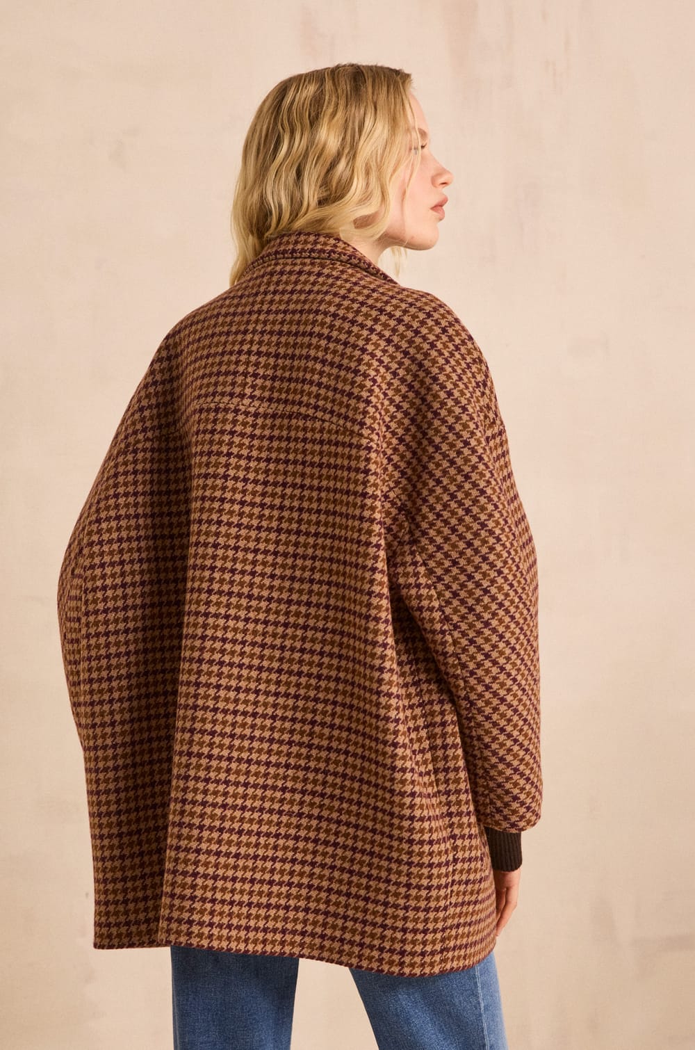 CELIA houndstooth pattern blended wool coat;${refinementColor}