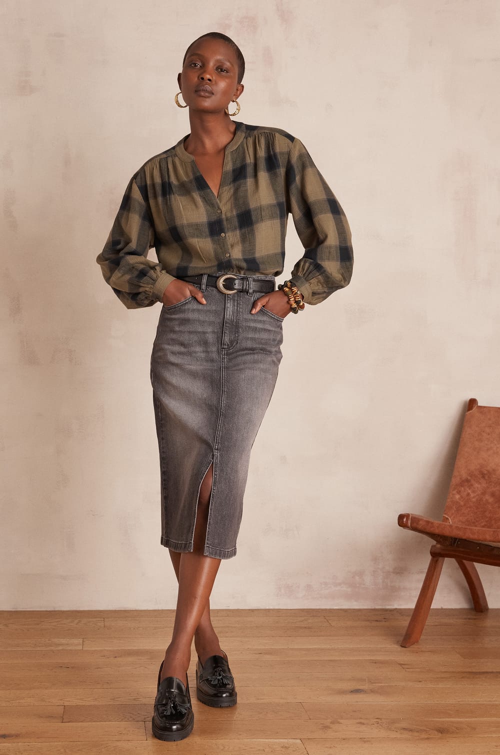 Jupe denim BIRDY en coton;${refinementColor}