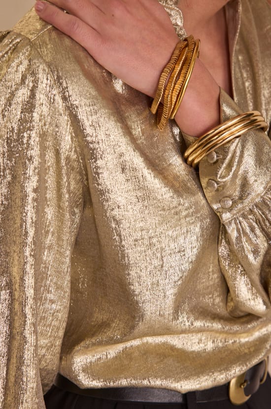 Iridescent V-neck blouse with long sleeves BETH;${refinementColor}