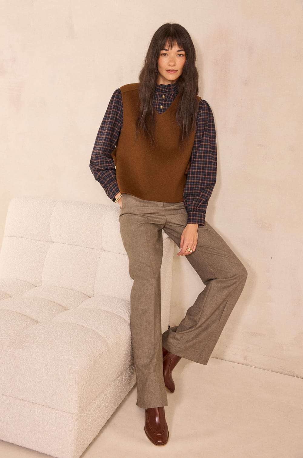 DENISE checkered blouse;${refinementColor}