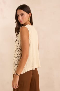 Sleeveless crocheted cotton vest ANGELE;${refinementColor}
