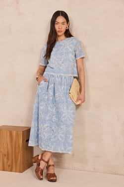 Embroidered cotton skirt ORIZON;${refinementColor}