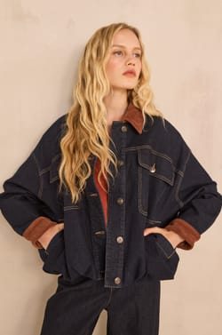 Denim and corduroy jacket in blended cotton BOB;${refinementColor}