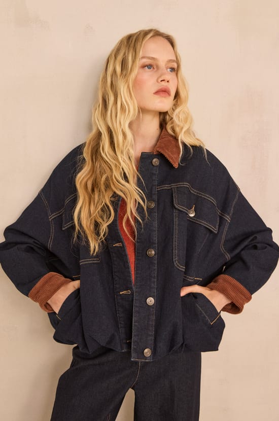 Denim and corduroy jacket in blended cotton BOB;${refinementColor}