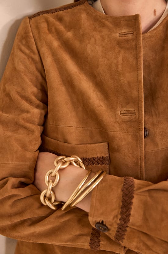 BETTY long-sleeved suede jacket;${refinementColor}
