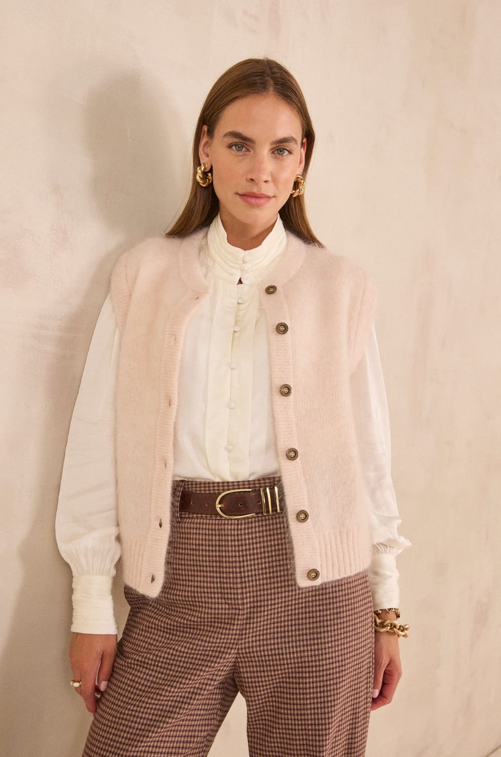 Cream long-sleeved viscose blouse MAY;${refinementColor}