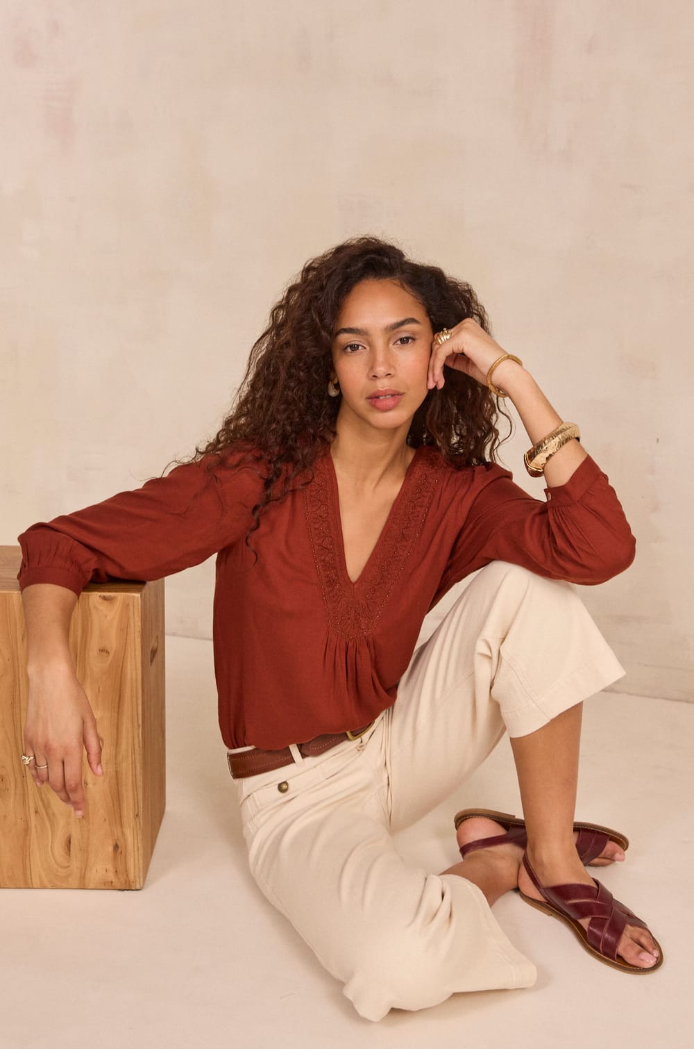 Wide cropped cotton blend pants MAE;${refinementColor}