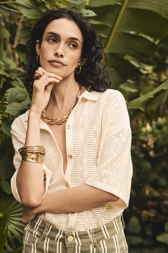 3/4 sleeve T-shirt in blended cotton LUCIA;${refinementColor}