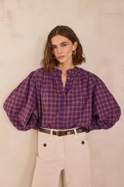 Blouse &agrave; carreaux en 100% coton DONATELLA;${refinementColor}
