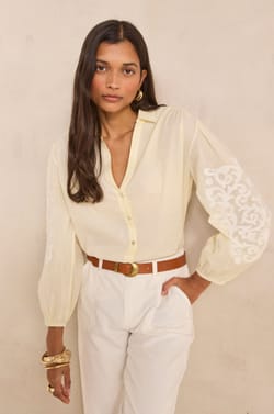 DARWIN long-sleeved embroidered cotton blouse;${refinementColor}