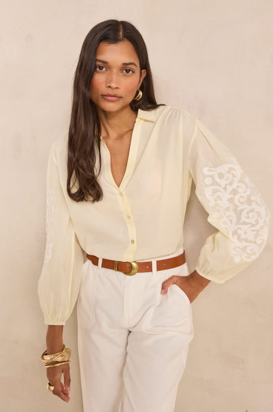 DARWIN long-sleeved embroidered cotton blouse;${refinementColor}