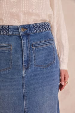 BIRDY cotton skirt with fine stripes;${refinementColor}