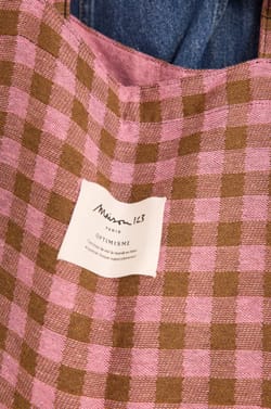 Mixed Cotton Checkered Tote Bag Small Size;${refinementColor}