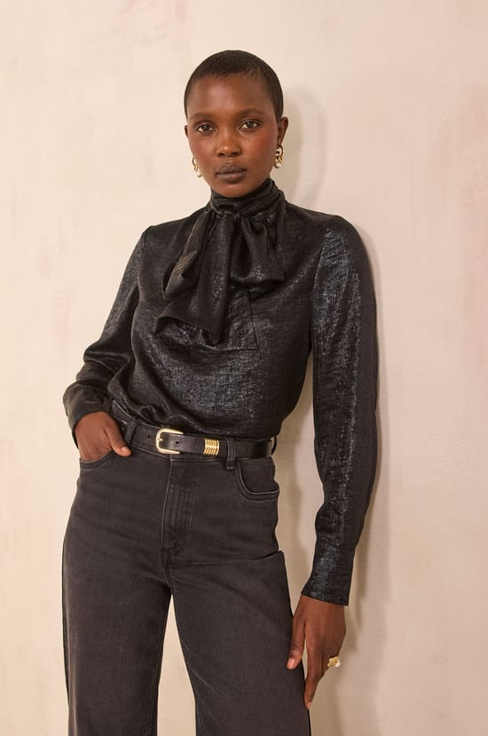 MAJESTE bow tie blouse;${refinementColor}