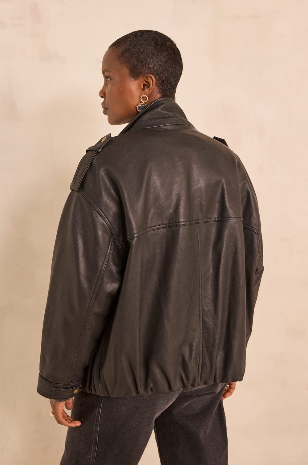 OSCAR oversized grain leather jacket;${refinementColor}