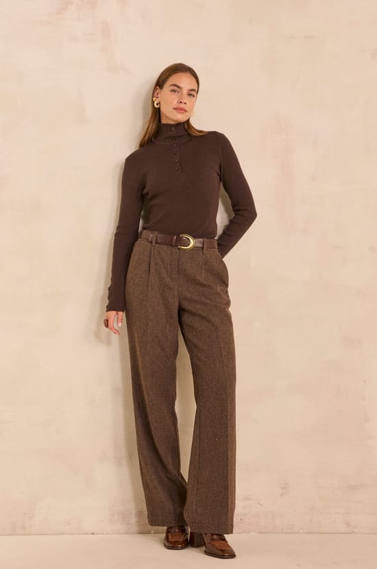 Pantalon large en laine m&eacute;lang&eacute;e BERNIE;${refinementColor}