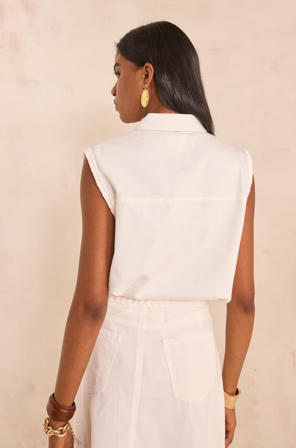 Sleeveless braided cotton blouse MELIA;${refinementColor}